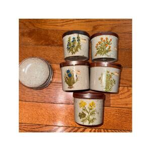 VINTAGE Takahashi Pottery Barn Tiny Flower Pots Saucer Stoneware Set of 5 VTG